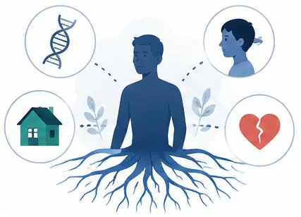 Causes of negative personality traits psychology illustration
