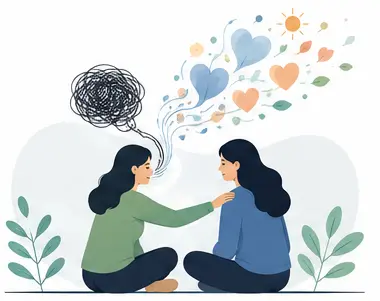 Daily catharsis through talking with a trusted friend illustration
