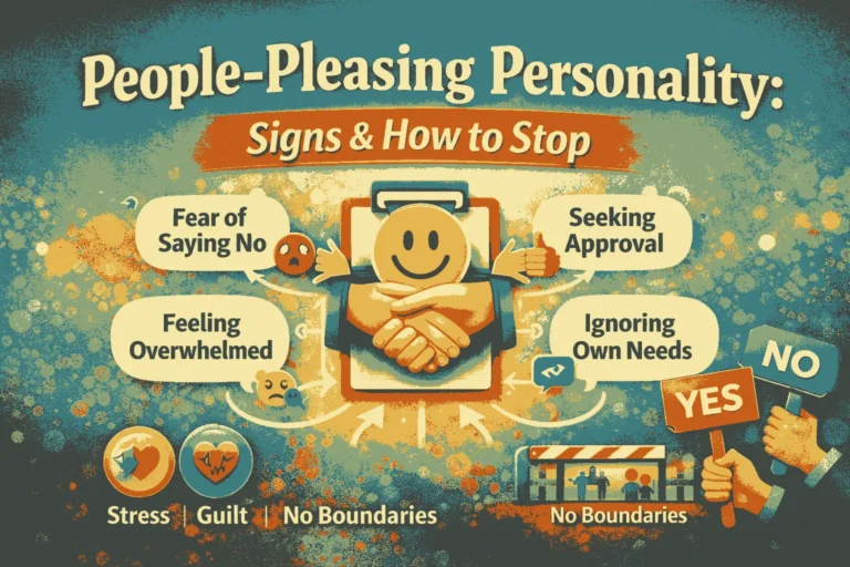 People-pleasing personality signs and emotional exhaustion concept