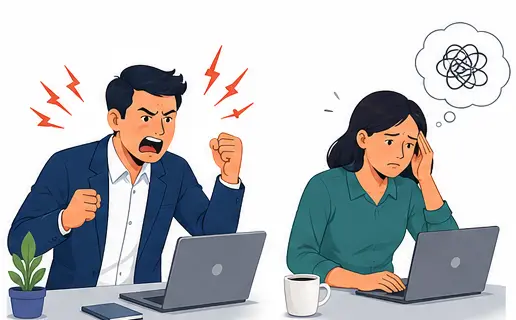 Anger Issues at Work illustration showing an employee expressing visible frustration in an office environment