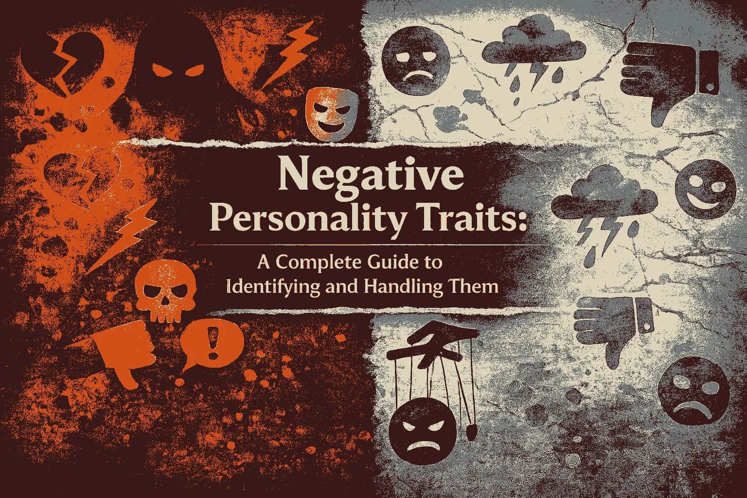 Negative personality traits concept illustration showing toxic behavior symbols