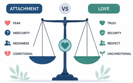 Attachment vs love psychology comparison illustration