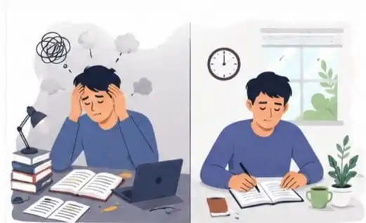 Student experiencing mental tiredness from exam stress in psychology vector illustration