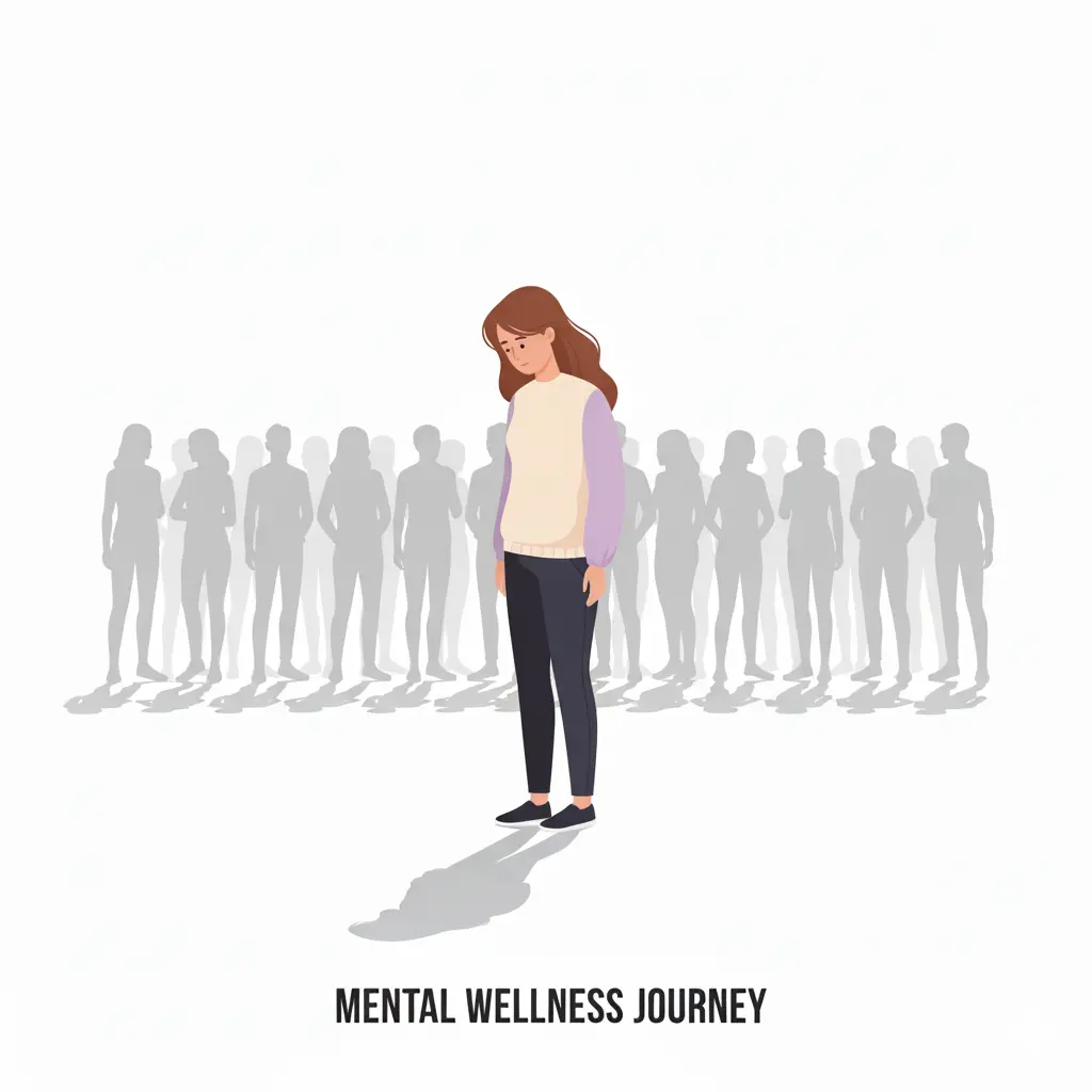 Illustration of a young adult experiencing fear of judgment and low self-esteem