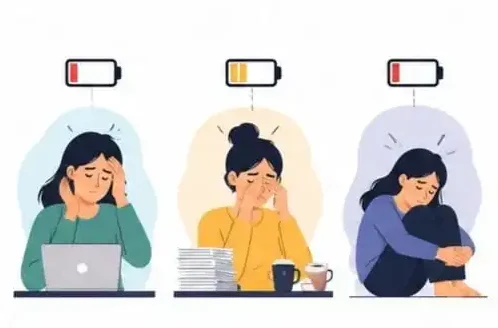 Comparison between mental fatigue burnout and depression using psychology vector illustration
