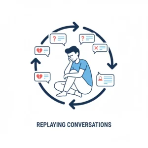 replaying conversations in my head psychology illustration