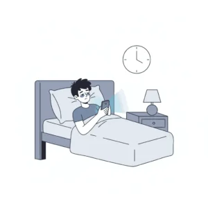Concept illustration explaining revenge bedtime procrastination as choosing phone scrolling over sleep.
