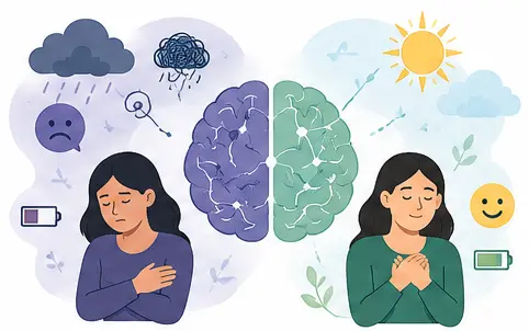Negative self schema affecting mental health illustration