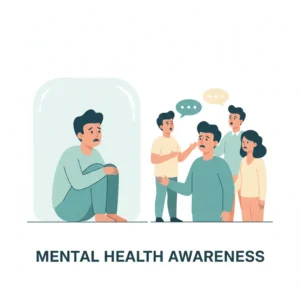 Illustration of a person disconnected from a group showing signs of fear of judgment