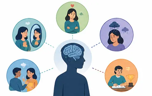 Positive and negative self schema psychology illustration