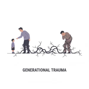 Illustration showing the roots of fear of judgment from childhood to adulthood