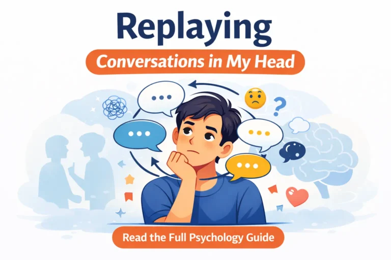 person replaying conversations in my head with looping speech bubbles psychology illustration