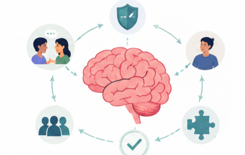 Brain replaying conversations psychology illustration