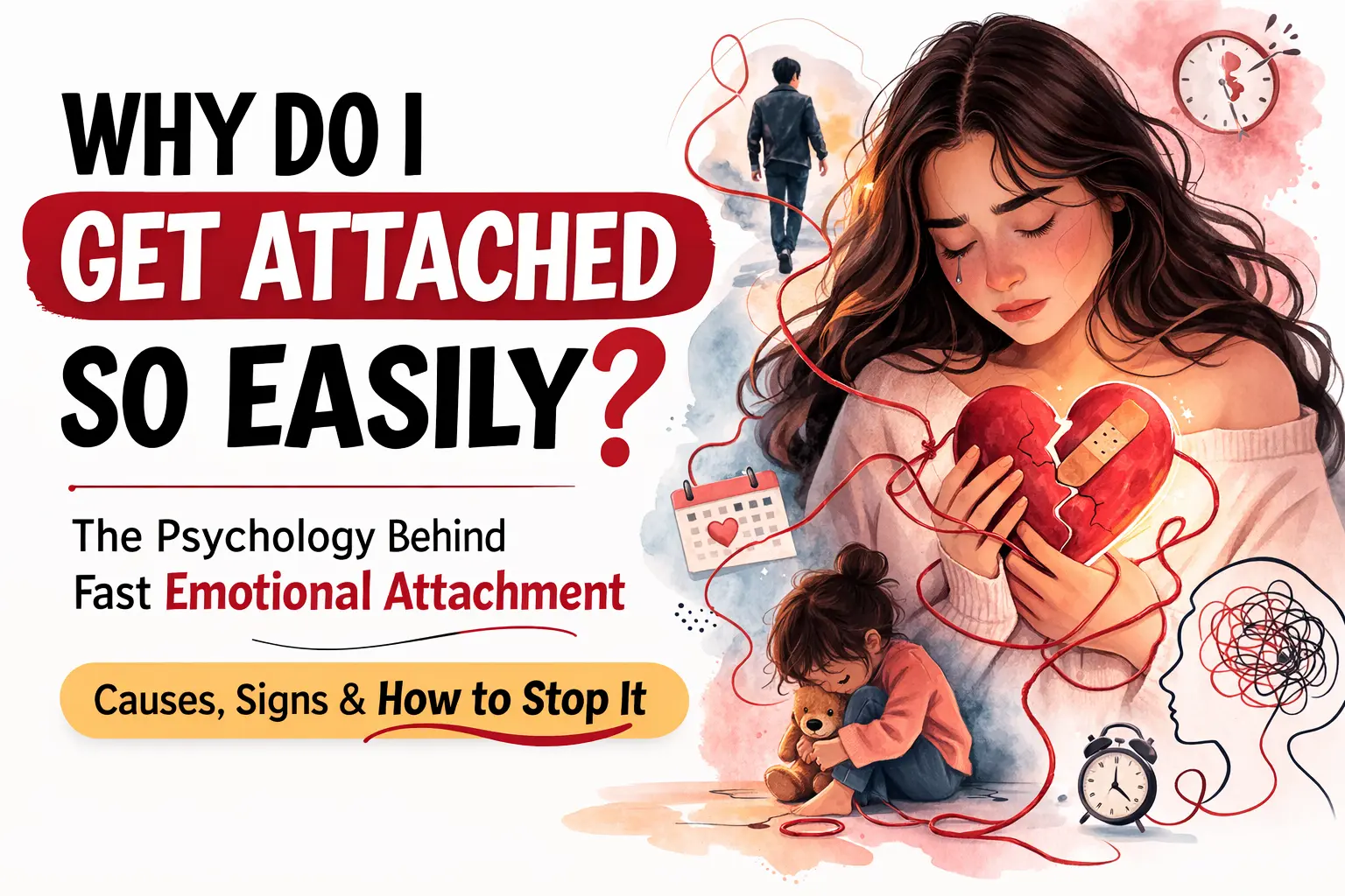 why do i get attached so easily psychology illustration showing emotional attachment and fast emotional bonding