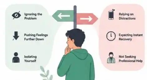 Common mistakes that delay emotional numbness recovery psychology illustration