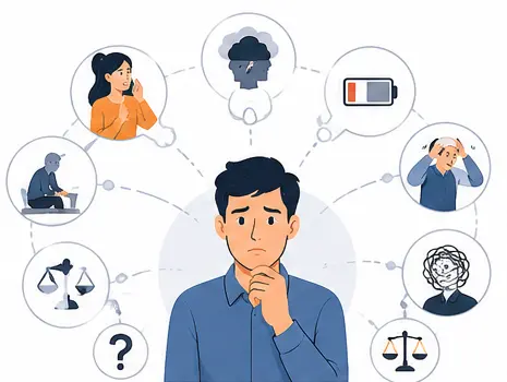 Workplace gaslighting warning signs illustration showing self-doubt, confusion, anxiety, and emotional manipulation at work.