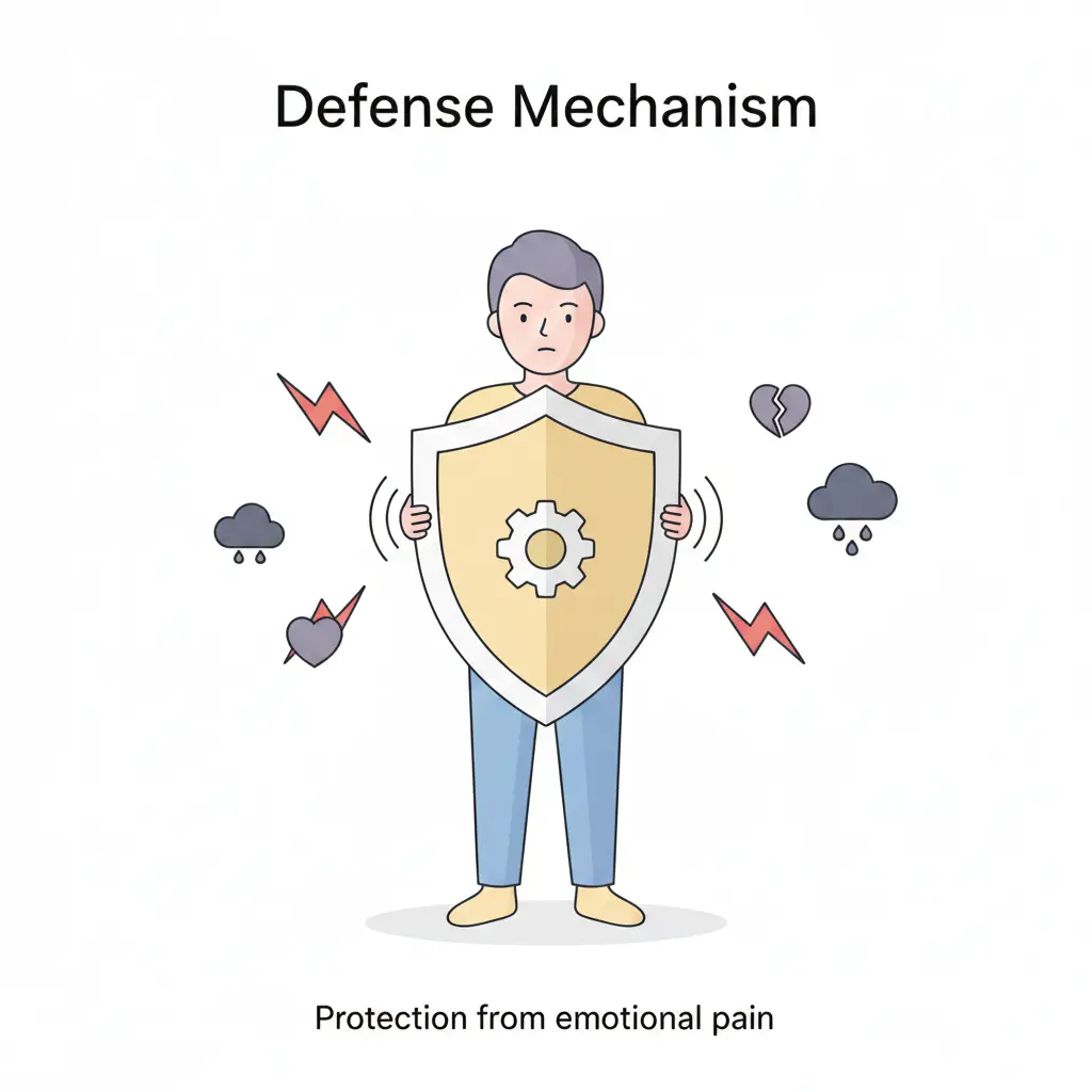 Defense mechanism psychology emotional protection illustration
