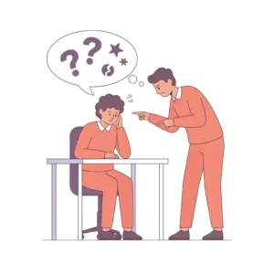 two coworkers in tense office conversation one dismissing the other illustrating a workplace gaslighting interaction