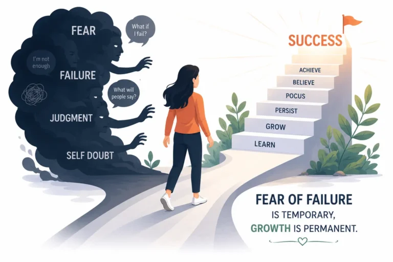 Fear of failure vector illustration showing anxiety, self-doubt, and overcoming fear of failure