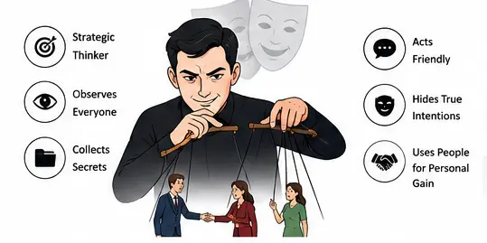 Vector illustration showing manipulation and strategic behavior in dark triad personality