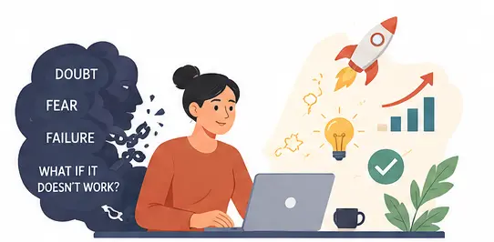 Female entrepreneur overcoming fear of failure and building confidence