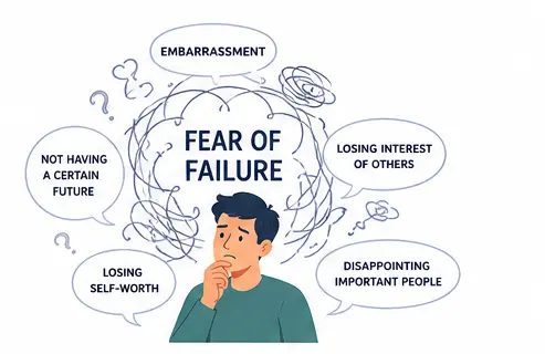 Psychology illustration explaining fear of failure and self-doubt