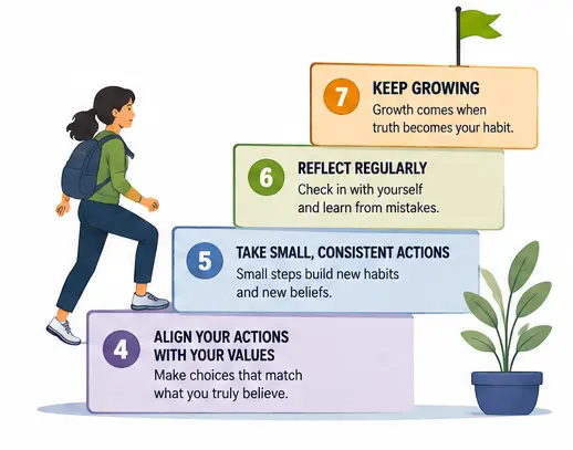 Illustration showing practical steps for overcoming cognitive dissonance and making better choices