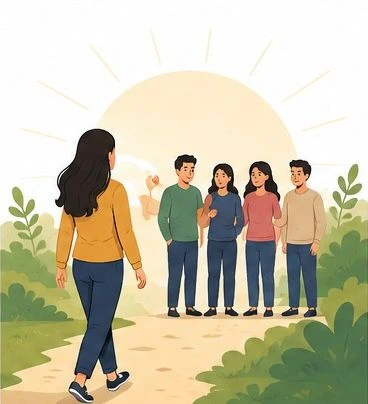 Person reconnecting with friends and building healthy relationships after learning why they push people away