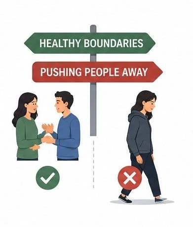 Comparison between healthy boundaries and unhealthy patterns where people push people away