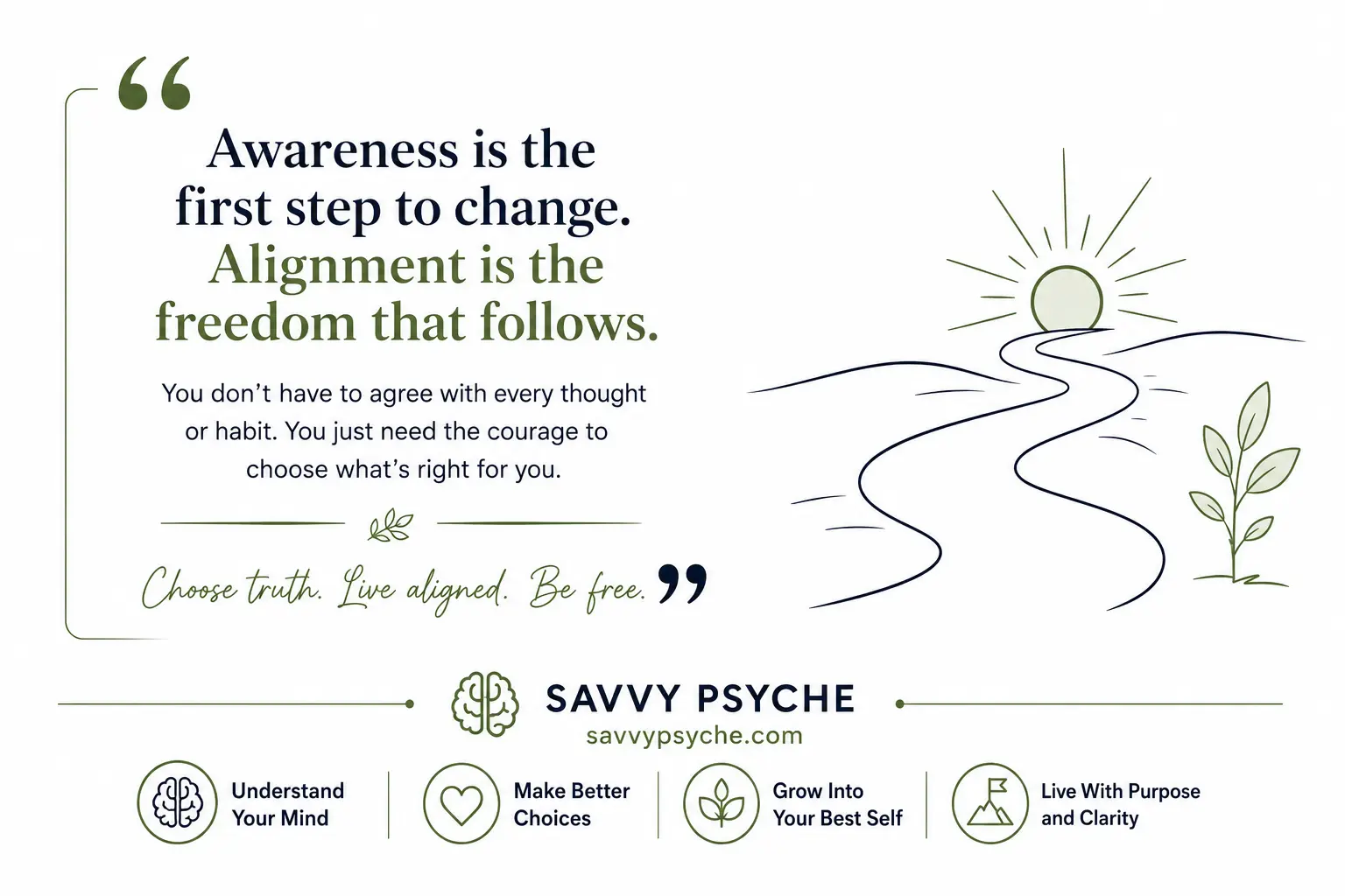 Inspirational quote illustration encouraging self-awareness, better choices, and overcoming cognitive dissonance through aligned actions and personal growth.