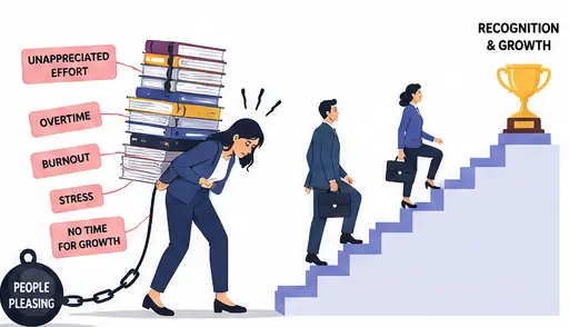People pleasing at work causing burnout career stagnation and lack of workplace recognition