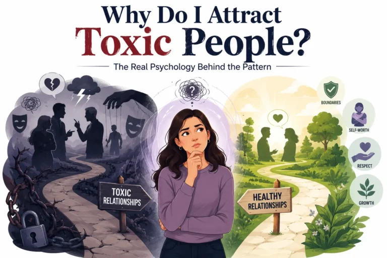 Why do I attract toxic people illustration showing the choice between toxic and healthy relationships