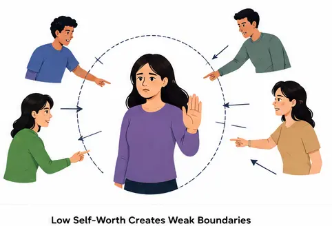 Low self-worth and weak boundaries contributing to toxic relationship patterns