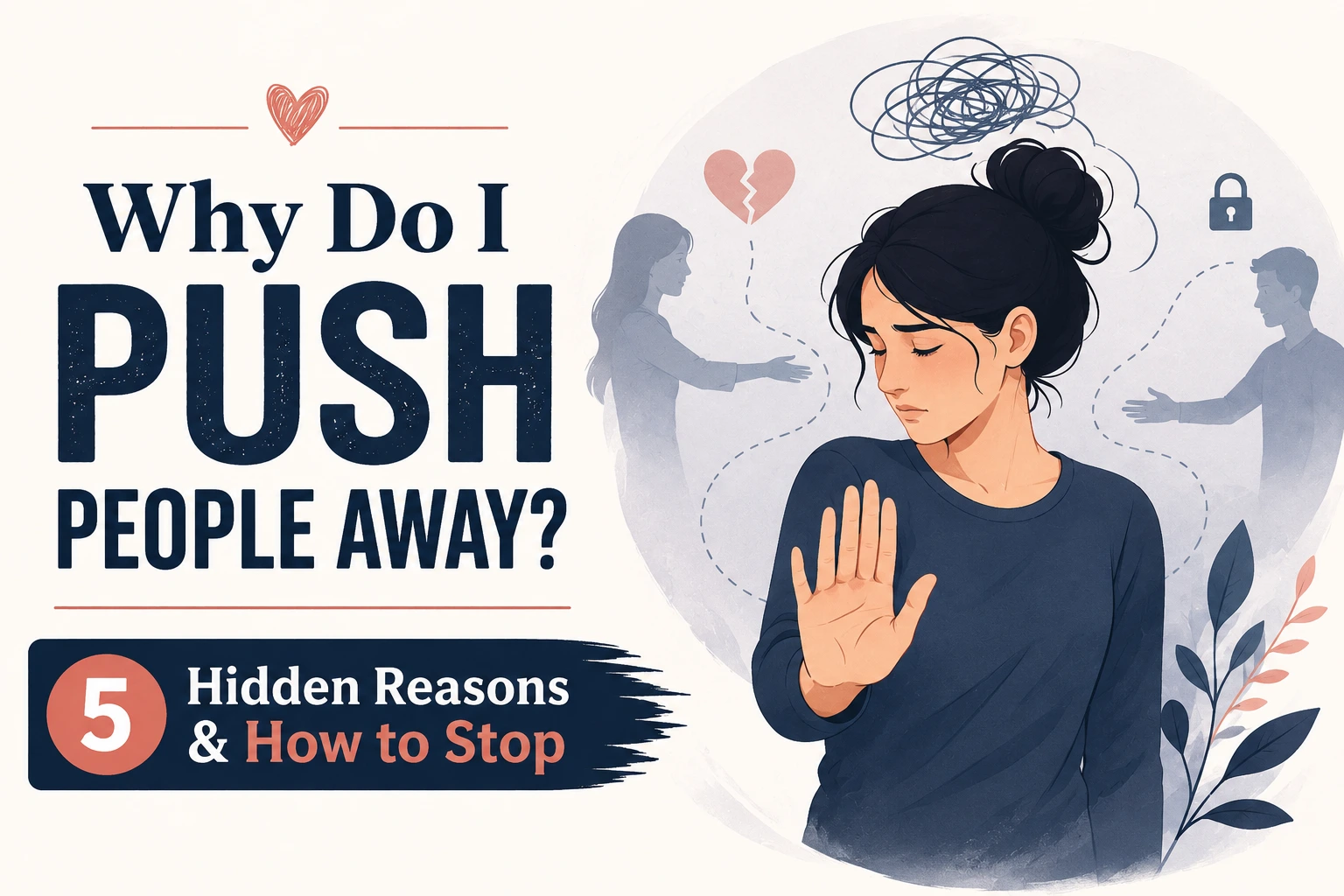 Person pushing people away due to fear of intimacy, abandonment issues, and emotional distance in relationships