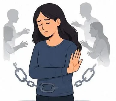Person emotionally distancing themselves from others while struggling with relationships and loneliness, push people away psychology