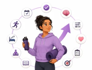 Illustration of daily psychology-backed habits that help build mental strength, resilience, confidence, and emotional well-being.