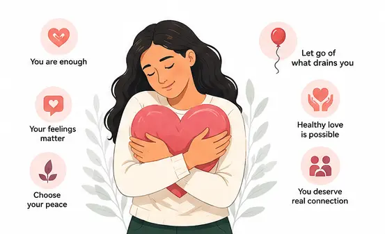 Inspirational psychology illustration representing healing after an emotionally unavailable relationship.