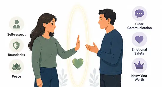 Vector illustration of setting healthy boundaries with an emotionally unavailable partner.