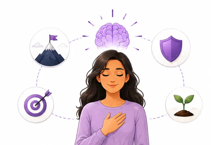 Vector illustration explaining how to become mentally strong through emotional control, resilience, and psychology-backed habits.