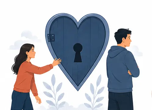 Psychology vector illustration showing an emotionally unavailable partner behind emotional barriers.