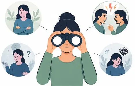 Codependency in relationships psychology illustration showing emotional dependence between family members and friends