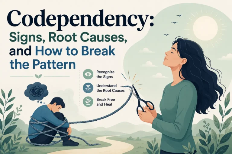 Codependency in relationships psychology illustration showing emotional dependence between two people